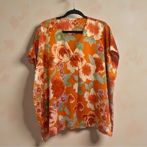 Entro Orange Floral V-Neck Blouse
